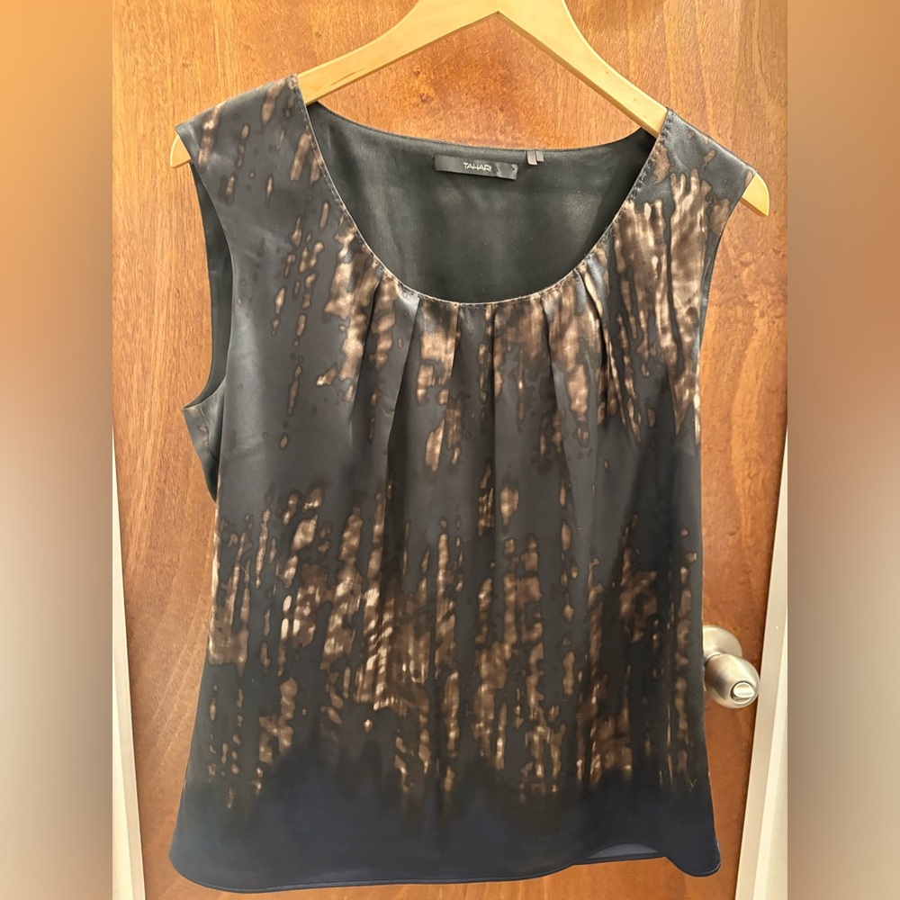 Silky Tahari Black, Tan and Brown Sleeveless shell M